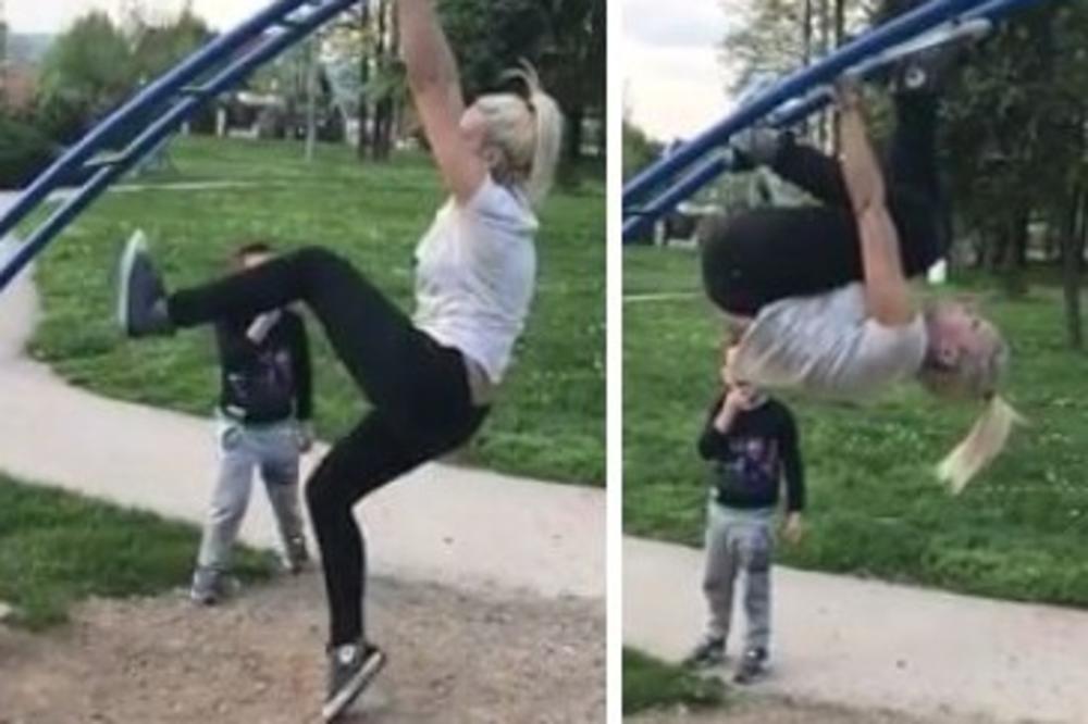 RAZGIBANA PEVAČICA! Milica Todorović se igrala u parku KAO MALO DETE! Samo da vidite kakve akrobacije izvodi! (VIDEO)
