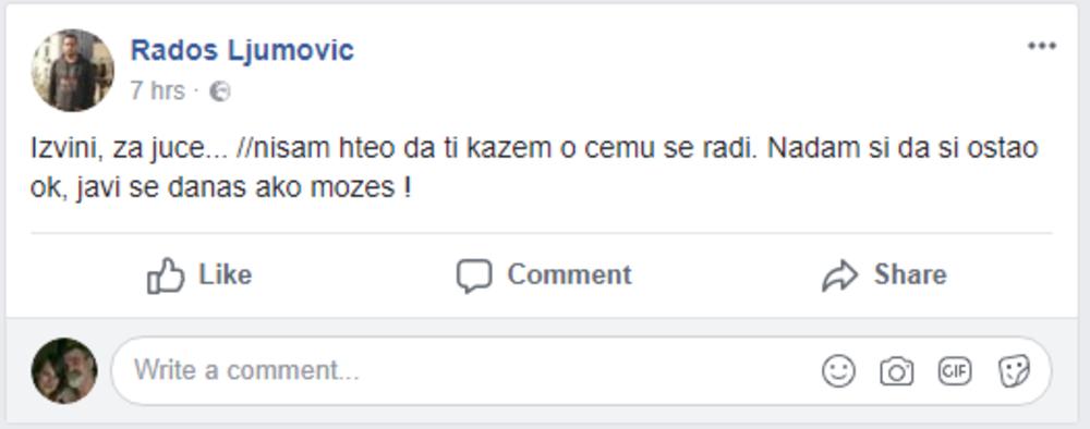 Status Radoša Ljumovića nekoliko sati pre ubistva  