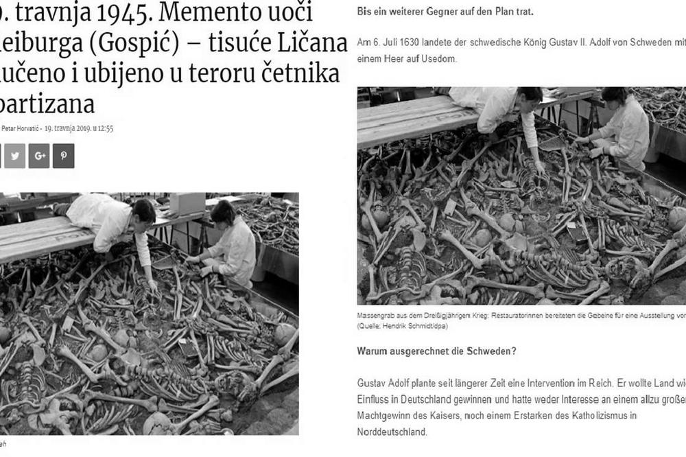 BRUKA I SRAMOTA! Hrvatski portal navodni partizanski masakr u Gospiću ilustrovao fotografijom kostiju iz 17. VEKA
