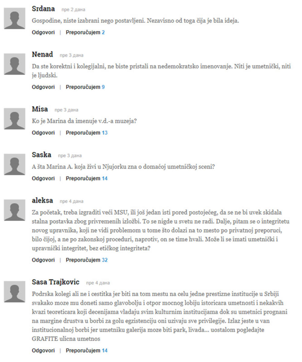 Komentari čitalaca na sajtu Politika.rs