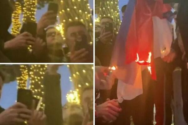 STRAVA I UŽAS U TIRANI! Učesnici protesta pale SRPSKU zastavu (VIDEO)