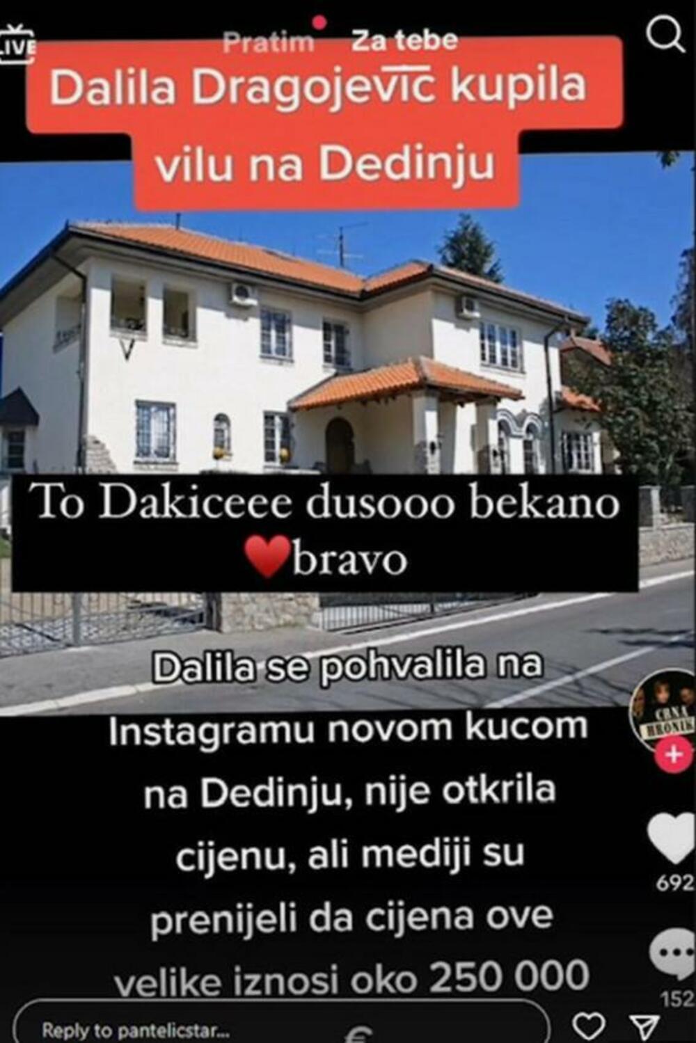 Dalila Dragojević navodno je kupila kuću na Dedinju