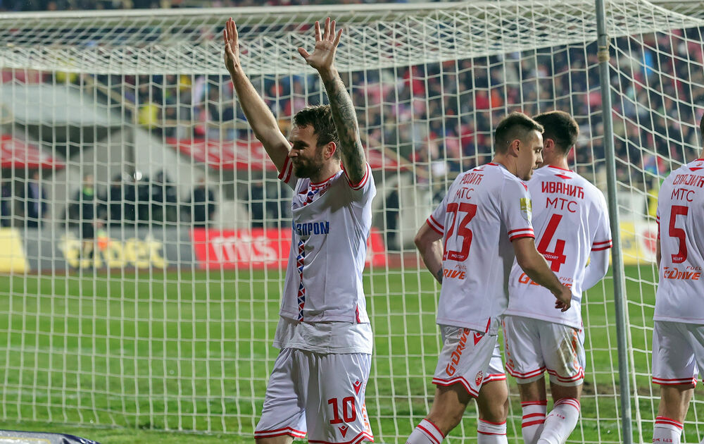 Aleksandar Katai slavi gol na utakmici niškog Radničkog i Crvene zvezde